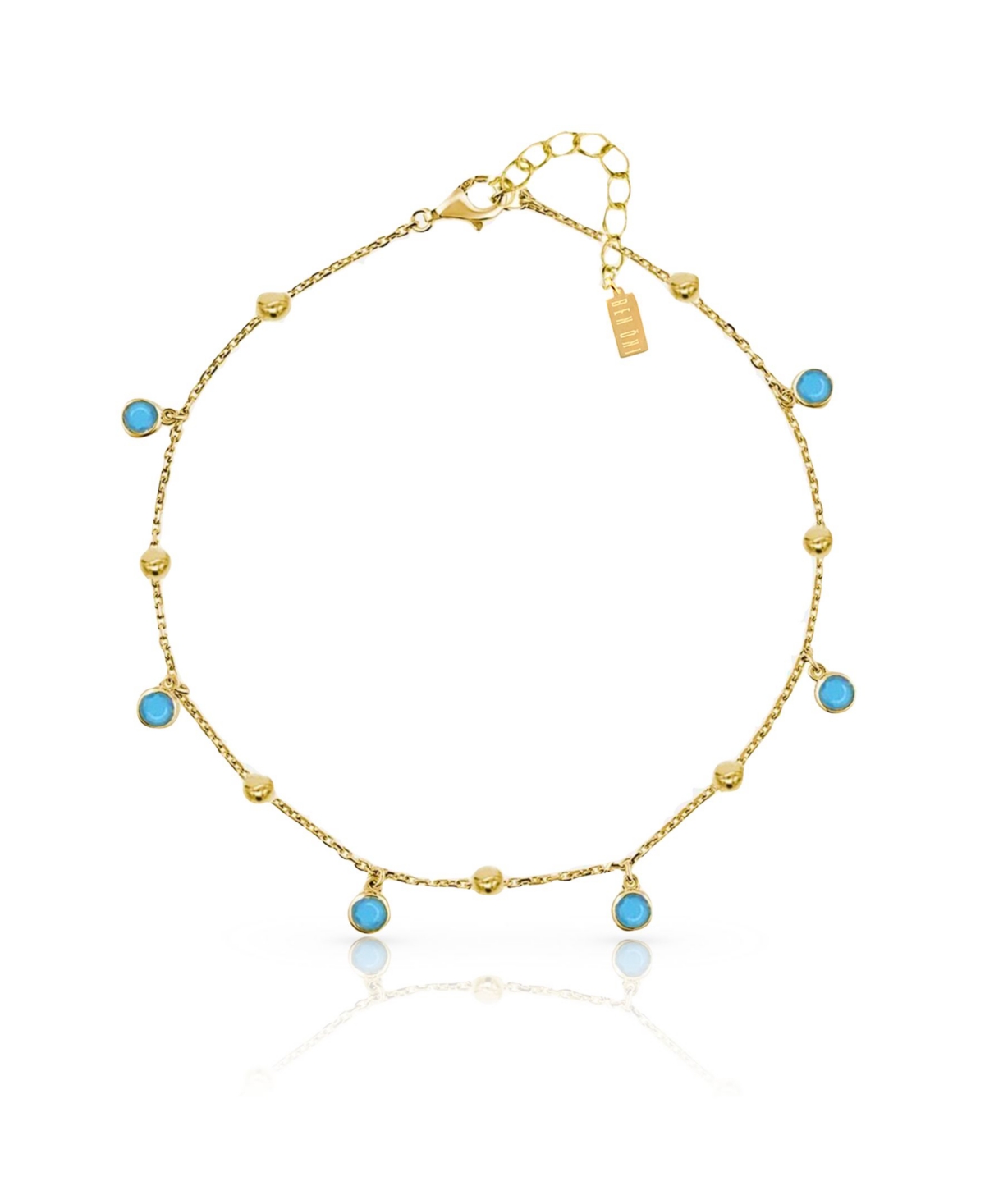 18k Gold Vermeil Cubic Zirconia or Turquoise Bezel Charm Bracelet - Turquoise