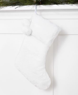 Holiday Lane - White Plush Stocking with Pom Pom