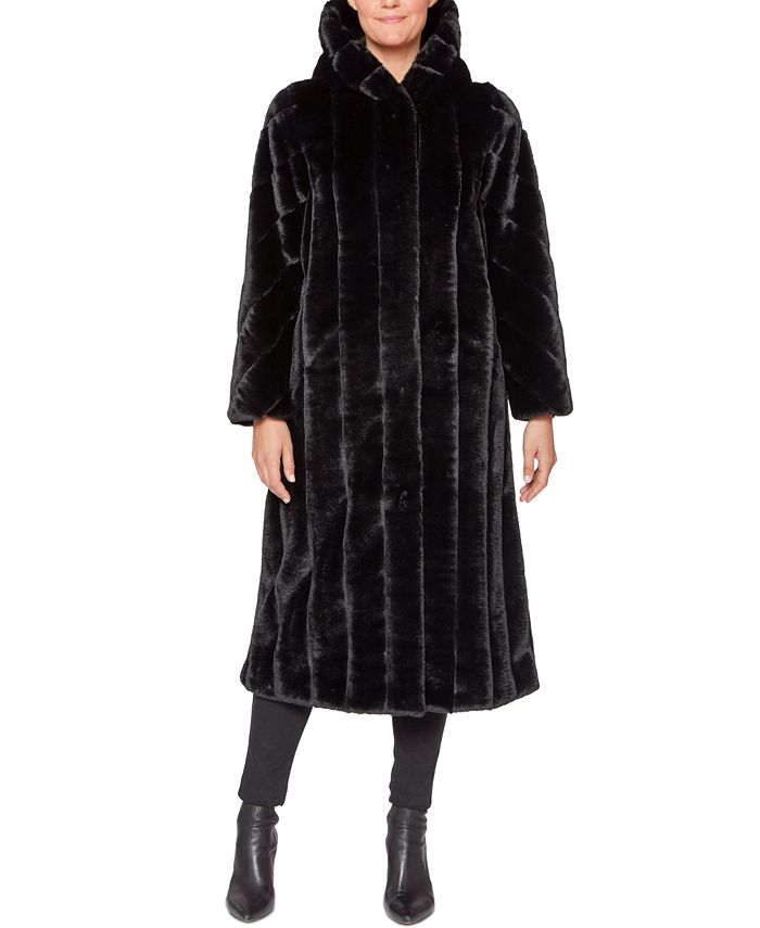 Macy's black hotsell faux fur coat