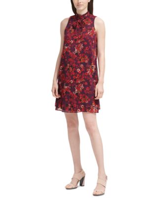 Calvin Klein - Printed Tie-Neck A-Line Dress