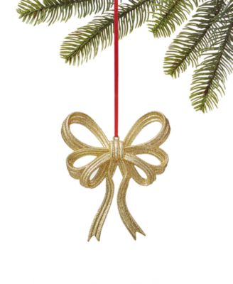Holiday Lane - All Tarted Up Glittered Gold-Tone Bow Ornament