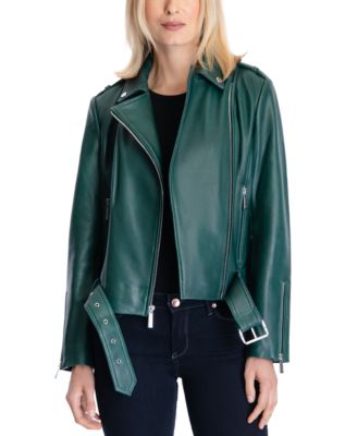 michael kors belted leather moto jacket