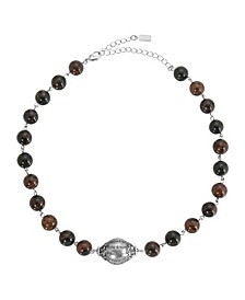 Silver-Tone Hail Mary Beaded Prayer Semi Precious Genuine Brown Obsidian Necklace