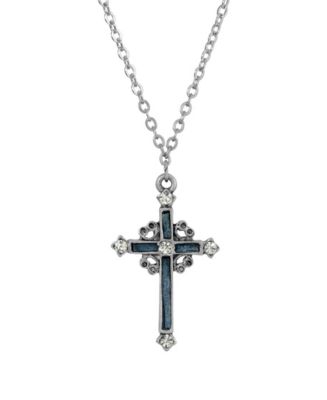 Symbols of Faith Pewter Blue Hand Enamel Cross with Crystals Necklace ...
