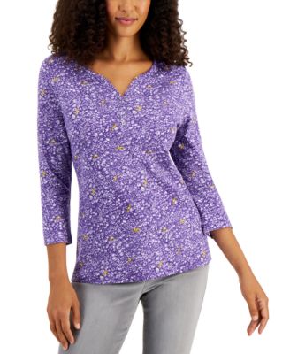 Karen Scott - Printed 3/4-Sleeve Henley Top