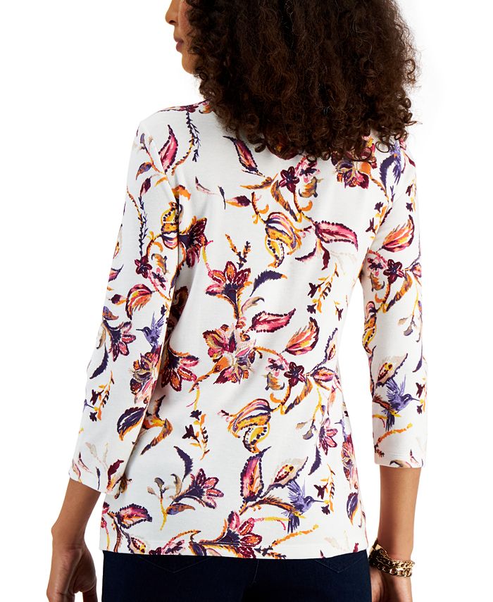 Karen Scott PaisleyPrint 3/4Sleeve Henley Top, Created for Macy's