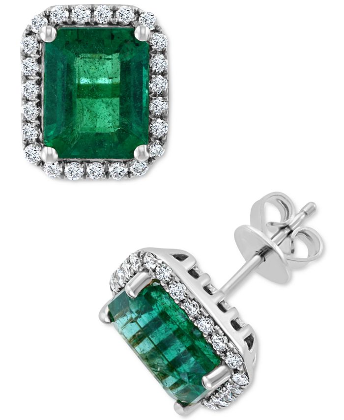 EFFY Collection - Emerald (4-3/8 ct. t.w.) & Diamond (3/8 ct. t.w.) Stud Earrings in 14k White Gold