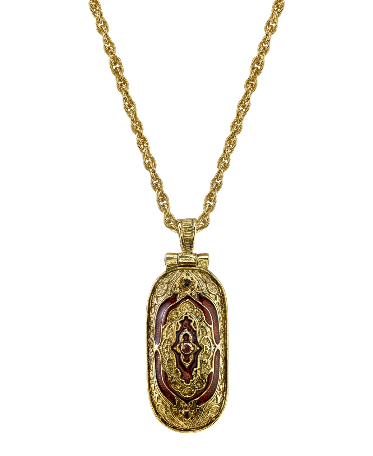 14K Gold-Dipped Red Enamel Swing Open Pendant Enclosed Crucifix Necklace - Red
