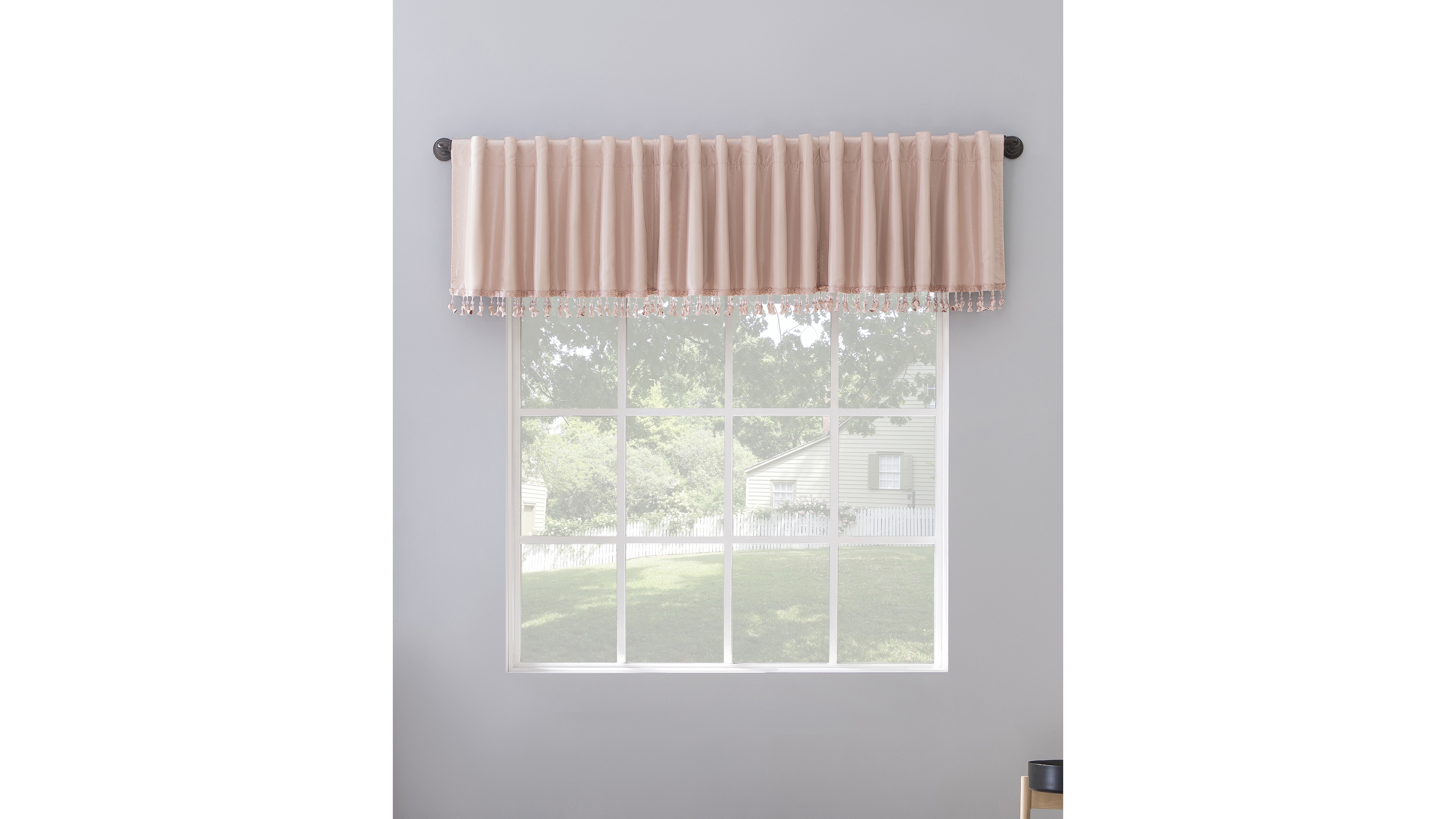 Evelina Faux Dupioni Silk Beaded Tassels Thermal Extreme 100% Blackout Back Tab Curtain Valance