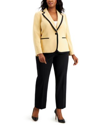Le Suit Plus Size Contrast-Trimmed Button-Up Pantsuit - Macy's