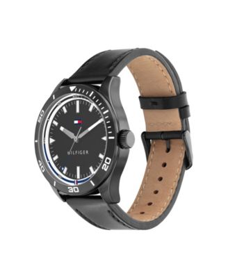 Men's Black Leather Strap Watch 38mm