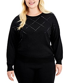 Plus Size Shine Embellished Sweater, Created for Macy's