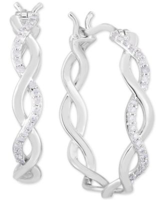 Macy's - Diamond Braided Hoop Earrings (1/4 ct. t.w.) in Sterling Silver