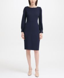 Puff-Shoulder Sheath Dress