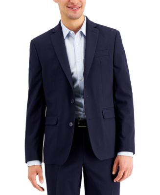 Navy Polyester Wool Shoulder Pads Men's Suit