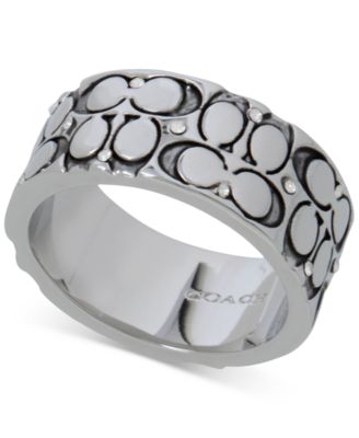 COACH Silver-Tone Crystal Quilted C Wide Band Ring