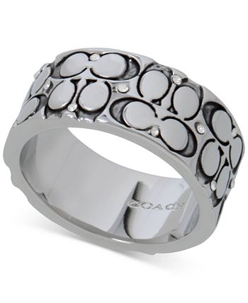 COACH Silver-Tone Crystal Quilted C Wide Band Ring - Macy's