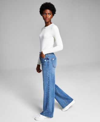 Frayed Cotton Wide-Leg Jeans 