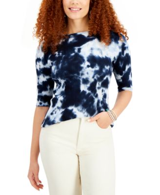 Style & Co - Cotton Tie-Dyed Elbow-Sleeve Sweater