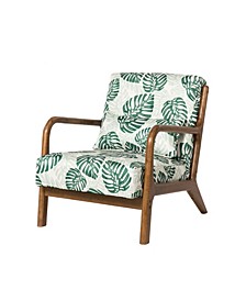 Mid-Century Modern Patterned Fabric Accent Armchair with Rubberwood Frame