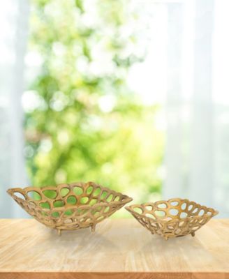 Brass Finish Square Bowls, Set of 2