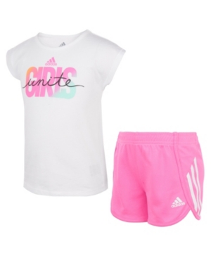 adidas Little Girls Short Sleeve Graphic T-shirt and Shorts Set