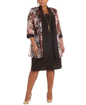 R & M Richards Plus Size Floral-Print Jacket & Necklace Dress