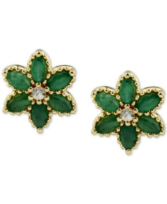 Macy's - Emerald (1-1/10 ct. t.w.) & White Topaz (1/10 ct. t.w.) Flower Stud Earrings in 14k Gold-Plated Sterling Silver (Also in Ruby & Sapphire)