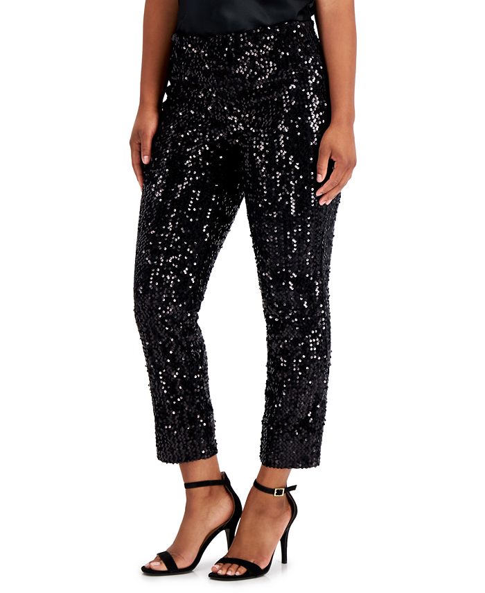 SPANX Sequined Faux-Leather Leggings - Macy's