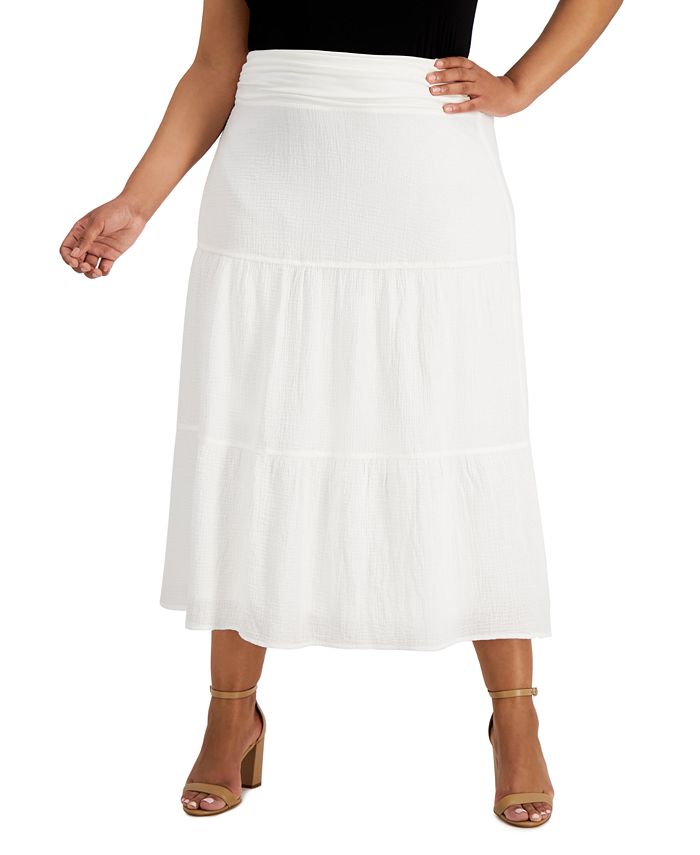 Kasper Plus Size Tiered Gauze Midi Skirt - Macy's