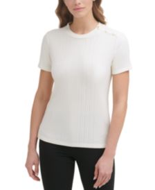 Ribbed Button-Shoulder Top