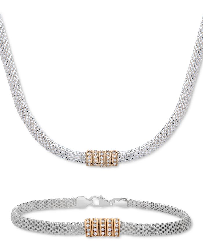 Macy's - Cubic Zirconia Mesh Popcorn Statement Necklace and Bracelet Collection in Sterling Silver