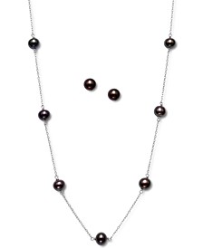 2-Pc. Set Black Cultured Freshwater Pearl (6mm) Collar Necklace & Matching Stud Earrings in Sterling Silver (Also in White & Pink Cultured Freshwater Pearl), Created for Macy's