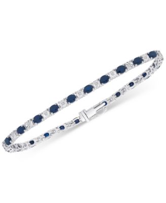 Sapphire (3-3/8 ct. t.w.) & Diamond (1/10 ct. t.w.) Link Bracelet in Sterling Silver