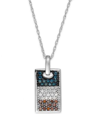 Macy's - Diamond Flag Dog Tag Pendant Necklace in Sterling Silver (1/2 ct. t.w.)