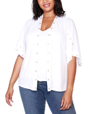 Belldini Black Label Plus Size Embellished 3/4 Sleeve Cardigan