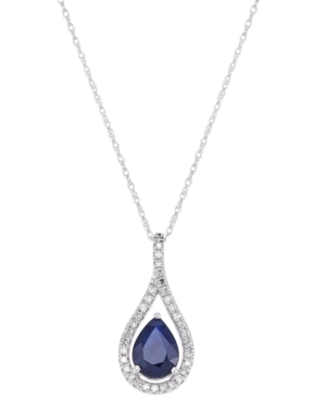 Macy's Sapphire (1-1/3 Ct. T.w.) & Diamond (1/6 Ct. T.w.) Teardrop Halo 18" Pendant Necklace In 14k White G