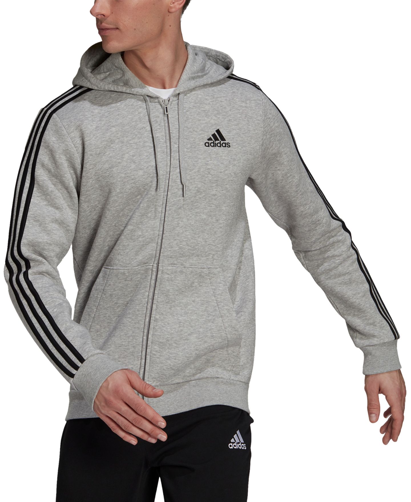 Мужское худи adidas Essentials Full-Zip, цвет: Серый меланжевый / Чёрный — фото 1