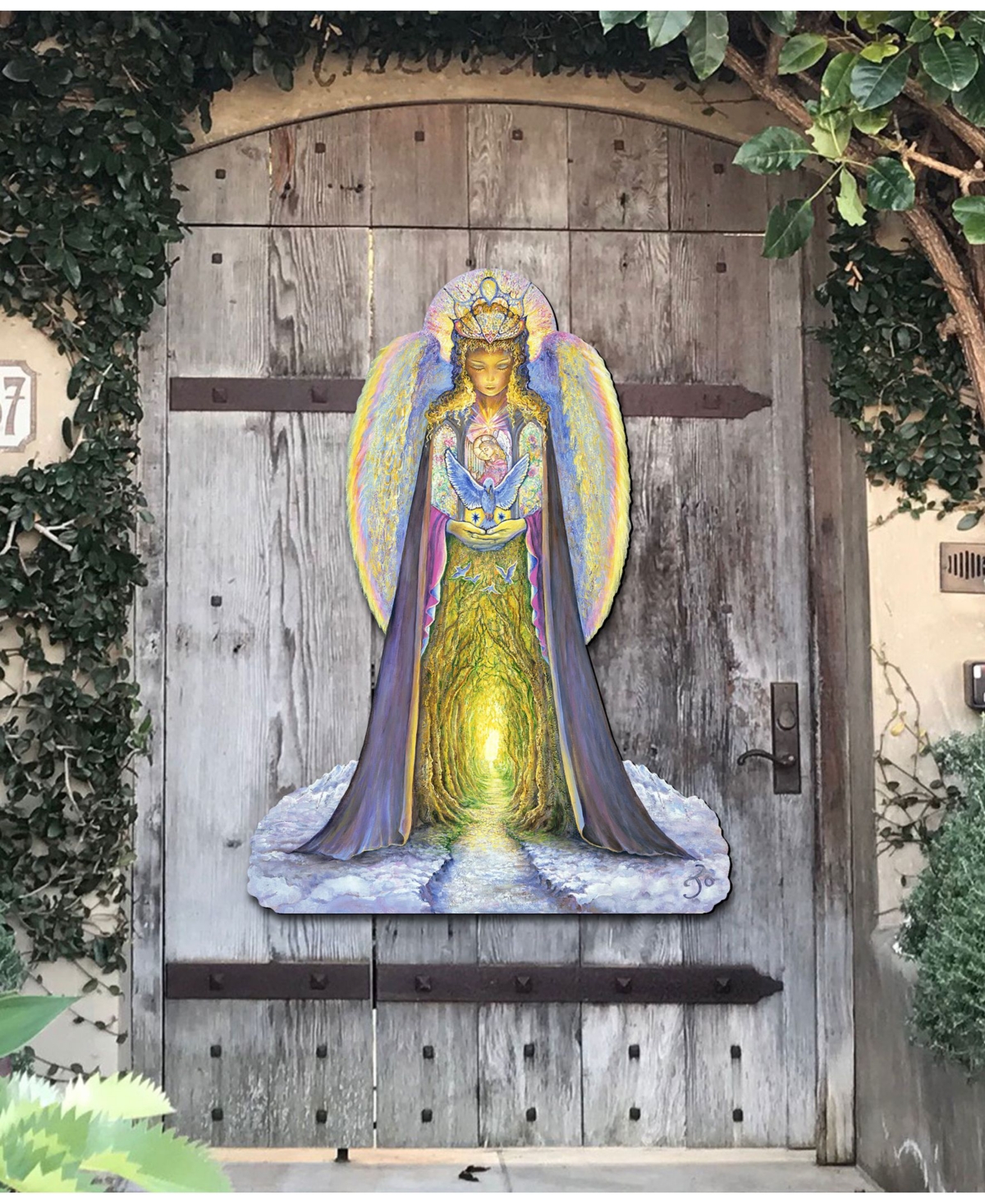 The Angel and The Blue Cat Oversized Wall Door Yard Decor by Josephine Wall - Multi