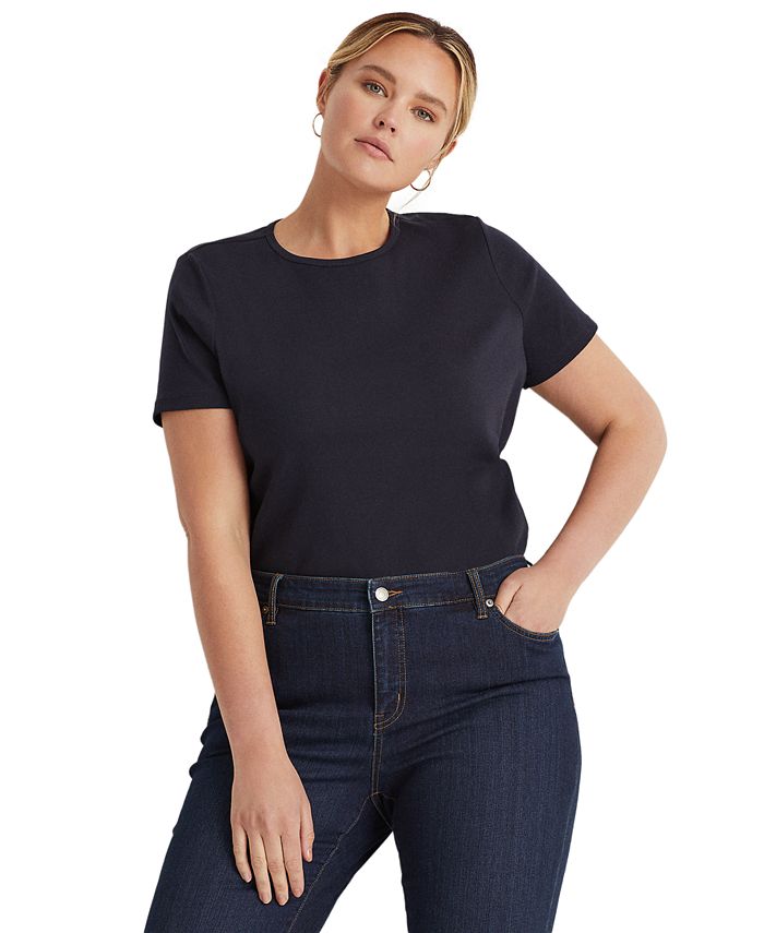 Lauren Ralph Lauren Plus Size Stretch Cotton T-Shirt & Reviews - Tops - Plus  Sizes - Macy's
