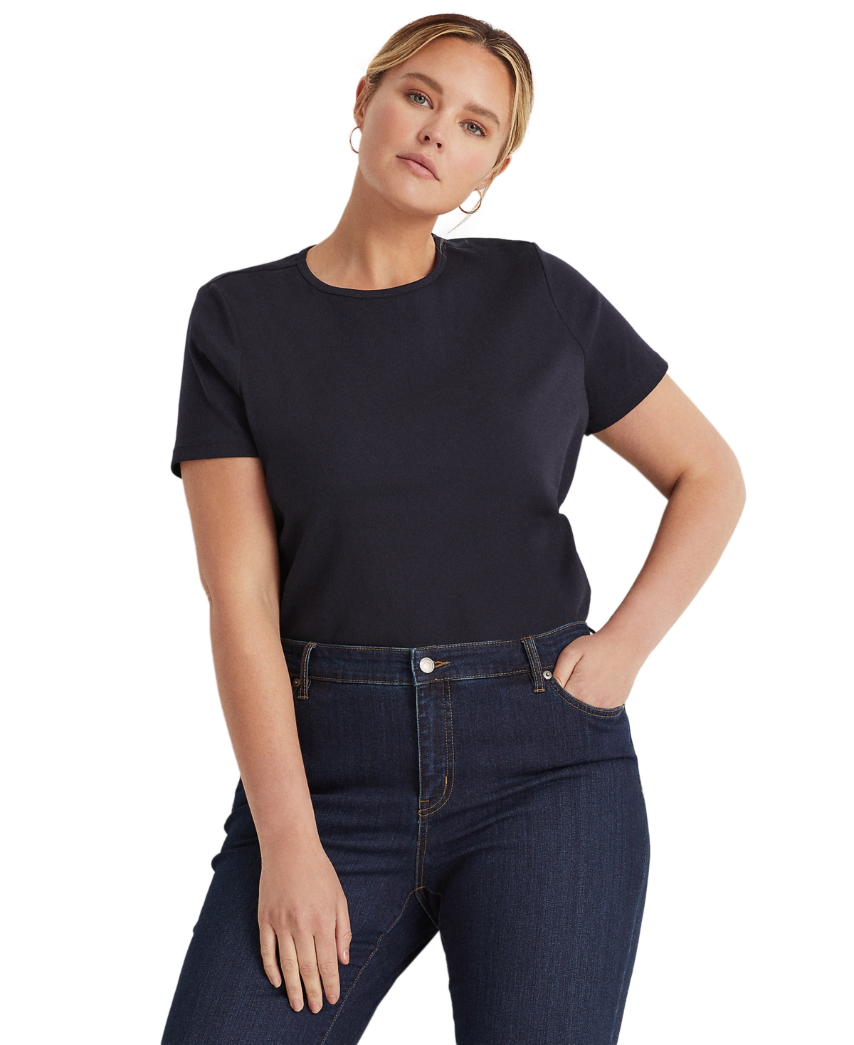 Lauren Ralph Lauren Plus Size Stretch Cotton T-shirt In Lauren Navy