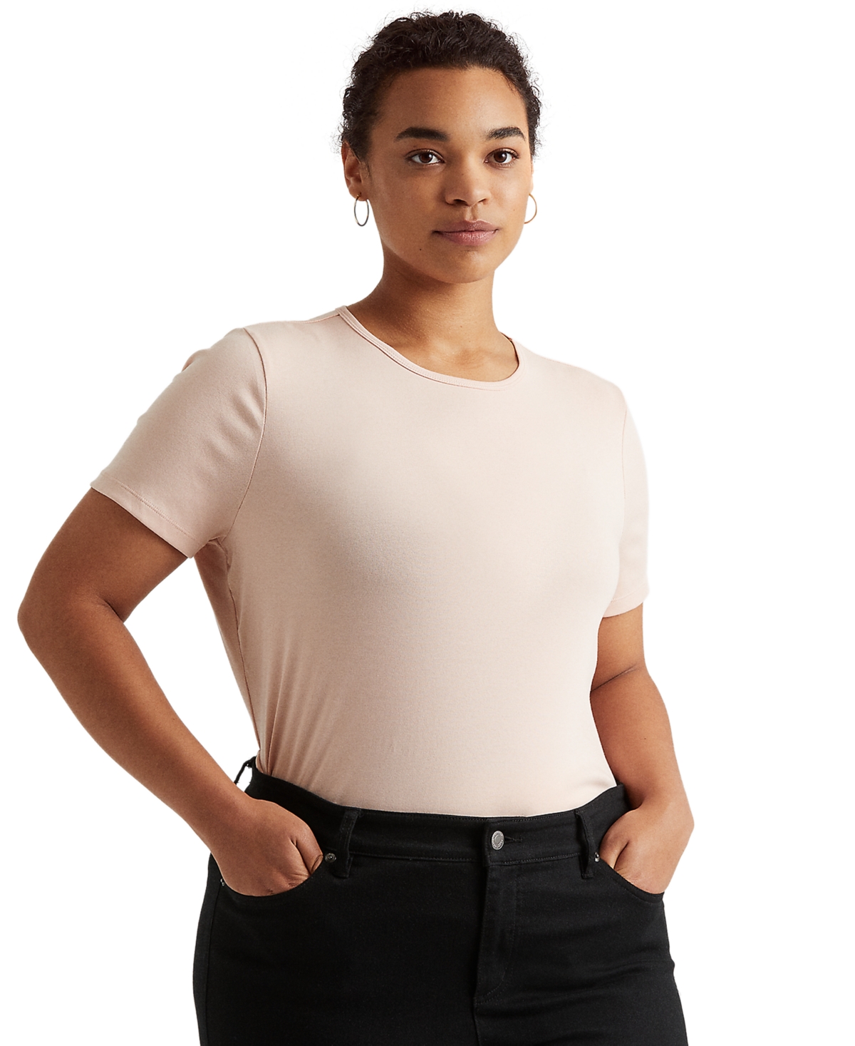 Lauren Ralph Lauren Plus Size Stretch Cotton T-shirt In Pale Rose