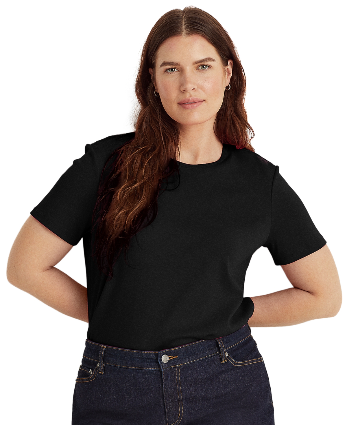 Lauren Ralph Lauren Plus Size Stretch Cotton T-shirt In Polo Black
