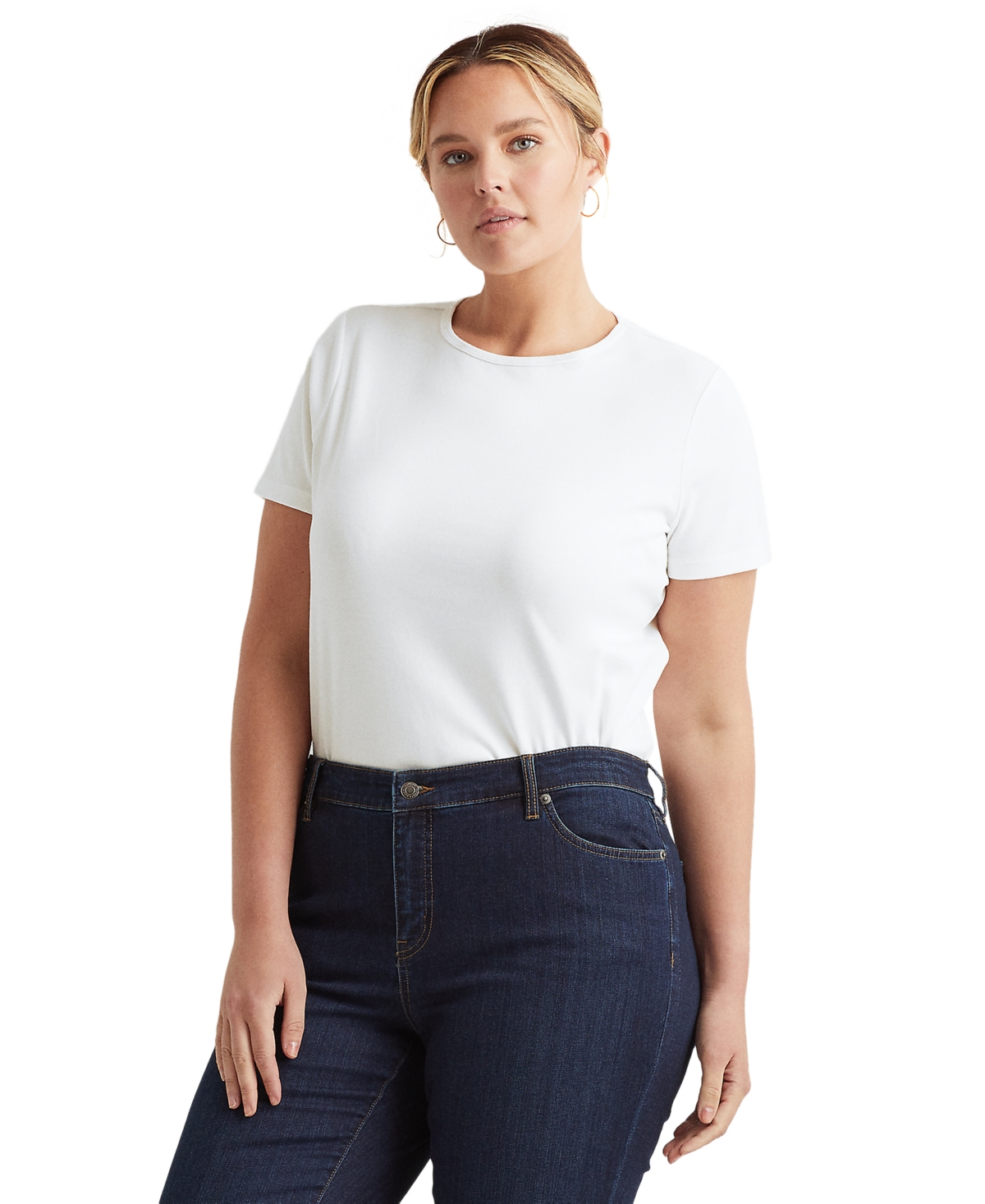 Lauren Ralph Lauren Plus Size Stretch Cotton T-shirt In White