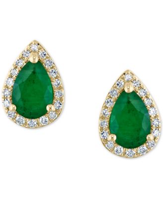 EFFY&reg; Emerald (3/4 ct. t.w.) & Diamond (1/10 ct. t.w.) Stud Earrings in 14k Gold