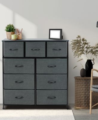 9 Drawers Dresser - Furniture Storage for Bedroom, Closet, Office Organization - Steel Frame, Wood Top, Fabric Bins