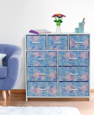 9 Drawers Dresser - Furniture Storage for Bedroom, Closet, Office Organization - Steel Frame, Wood Top, Fabric Bins
