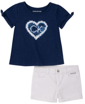 Toddler Girls Tie-Sleeves T-shirt and White Denim Short Set