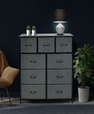 9 Drawers Dresser - Furniture Storage for Bedroom, Closet, Office Organization - Steel Frame, Wood Top, Fabric Bins