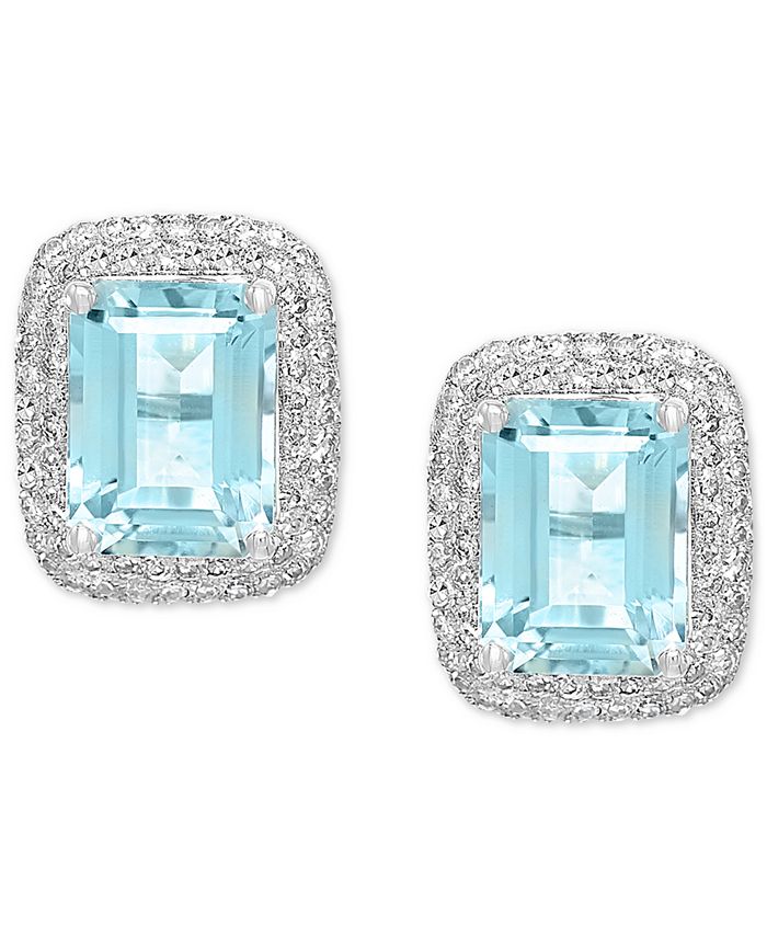 EFFY Collection - Aquamarine (3-1/4 ct. t.w.) & Diamond (3/8 ct. t.w.) Halo Stud Earrings in 14k White Gold